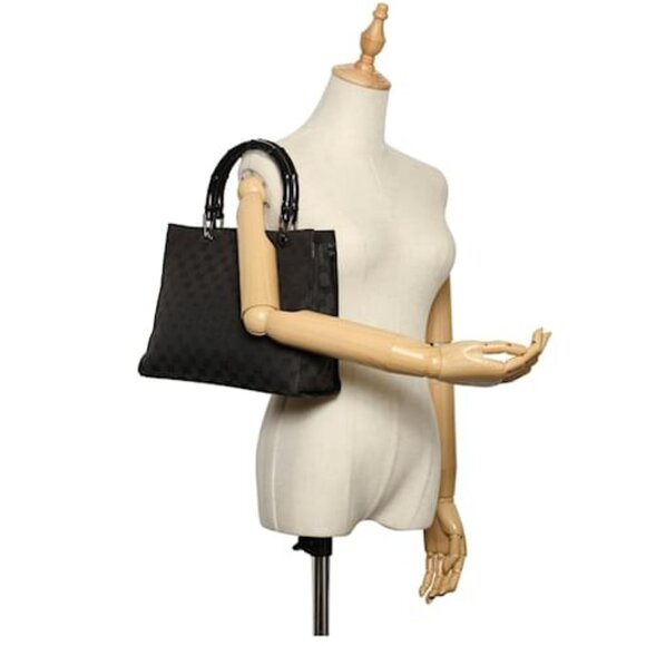 Authentic Vintage Gucci Black Canvas Monogram Bamboo Handle Two-way Tote Bag - Picture 13 of 13